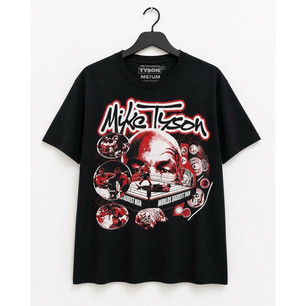 Mike Tyson Graphic Tee Black Boxing Shirt Double Sided Mens Medium